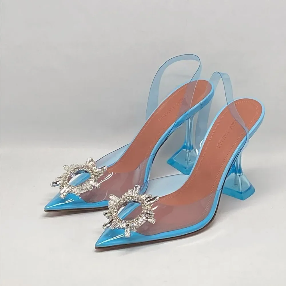 Amina Muaddi Begum Clear Crystal Slingback Pumps size 38